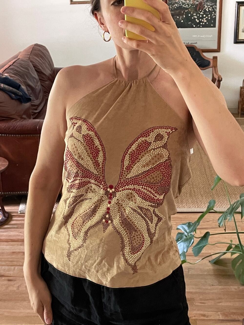 Wet Seal Y2K Butterfly Asymmetrical Halter Top